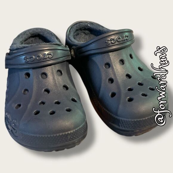 Lined Navy Kids Baya Crocs Size C12 - Picture 1 of 10